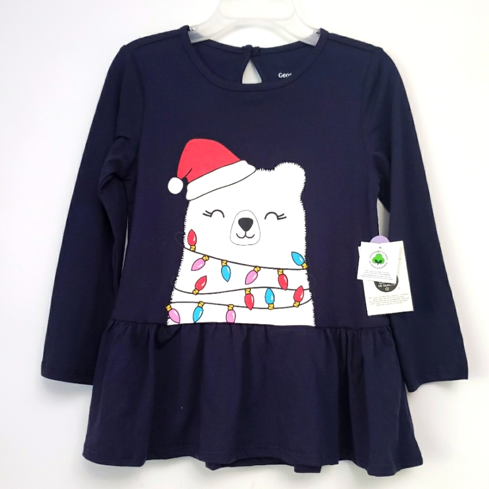 George Baby Girls Christmas Polar Bear Blouse 0-3 M, 3-6 M, 6-12 M, 2T, 4T
